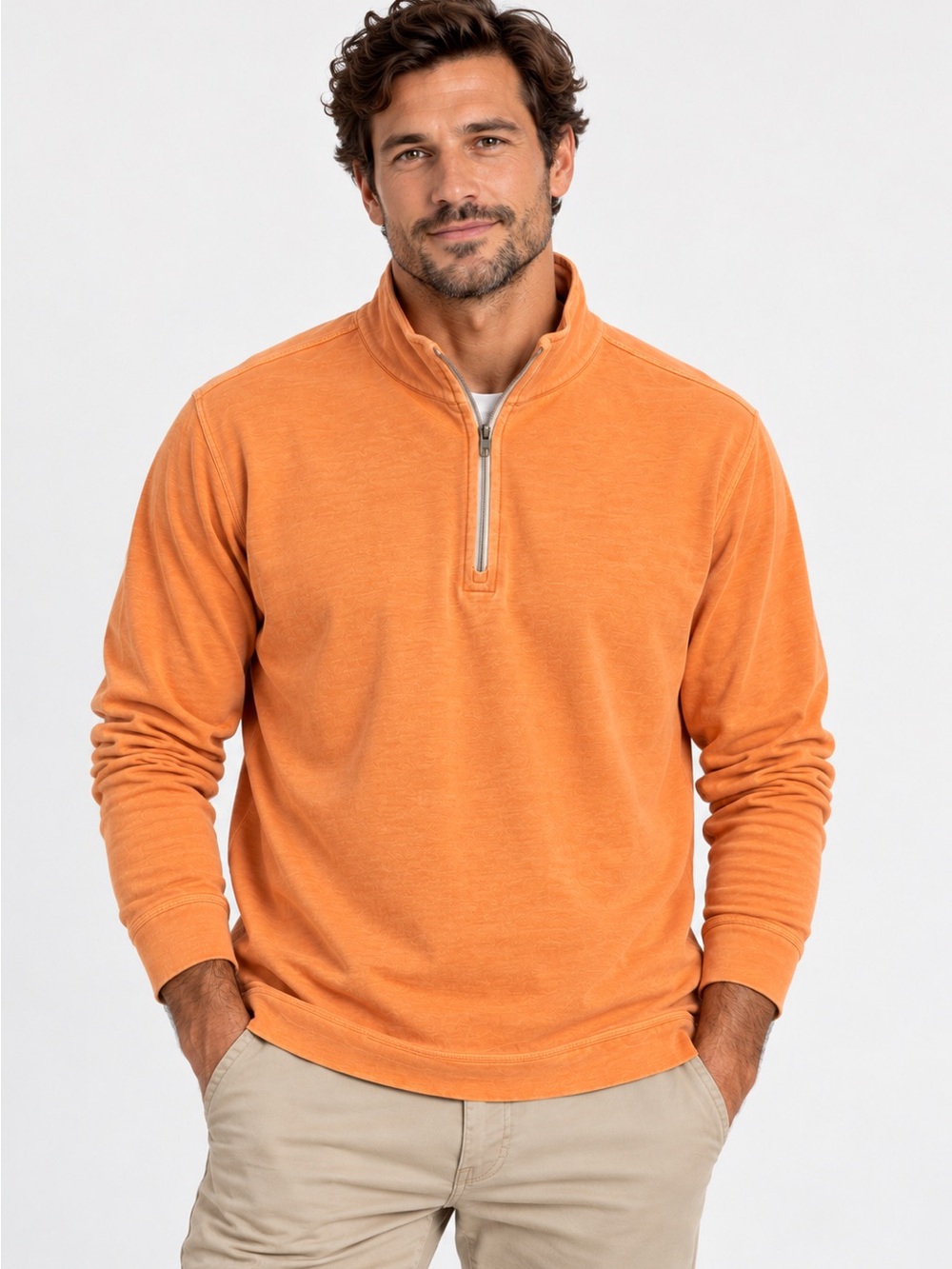 Tasc Performance Men's L Quarter Zip Pullover Orange Bamboo Organic Cotton